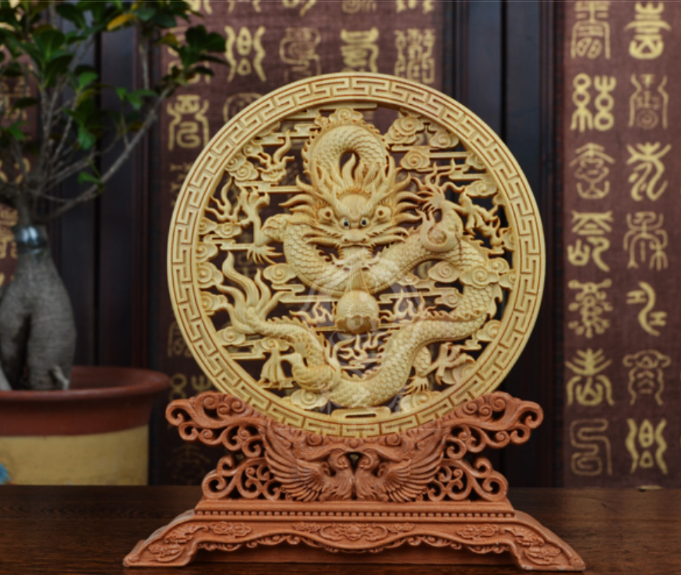 中国 龍如意宝珠ツゲ木彫り置物 美術品 黄楊 木製 彫刻｜輸入マート